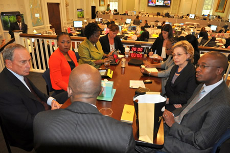 Mayors Tau and Bloomberg with Consul General Monyemangene